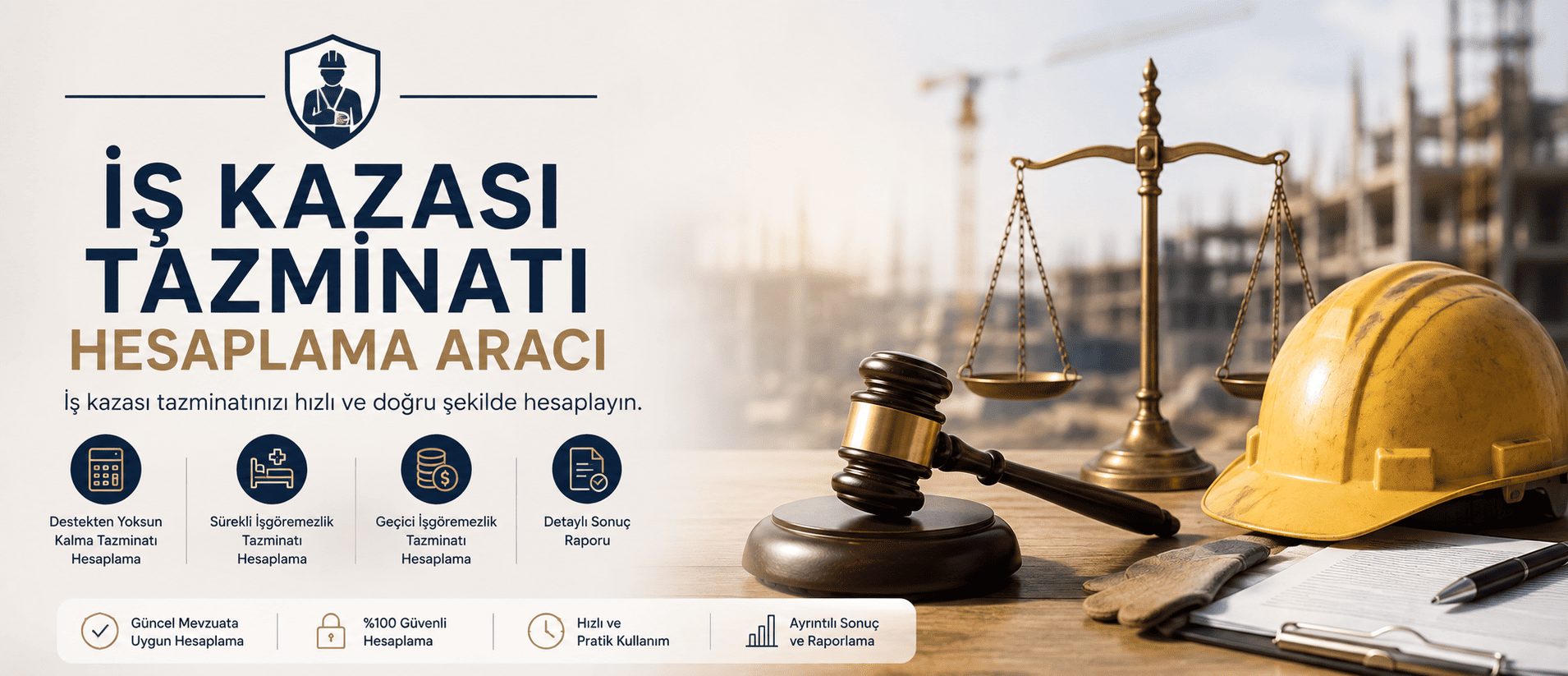 İş kazası tazminatı hesaplama aracı ile Yargıtay aktüerya kriterlerine göre maddi ve manevi tazminatınızı ücretsiz hesaplayın