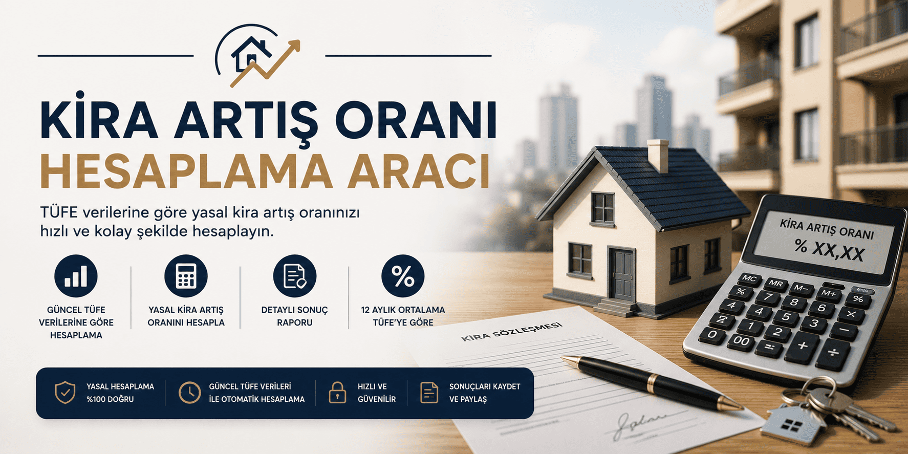 Kira artış oranı hesaplama aracı ile TBK m.344 ve TÜİK TÜFE ortalamasına göre yasal zam tavanınızı ücretsiz hesaplayın