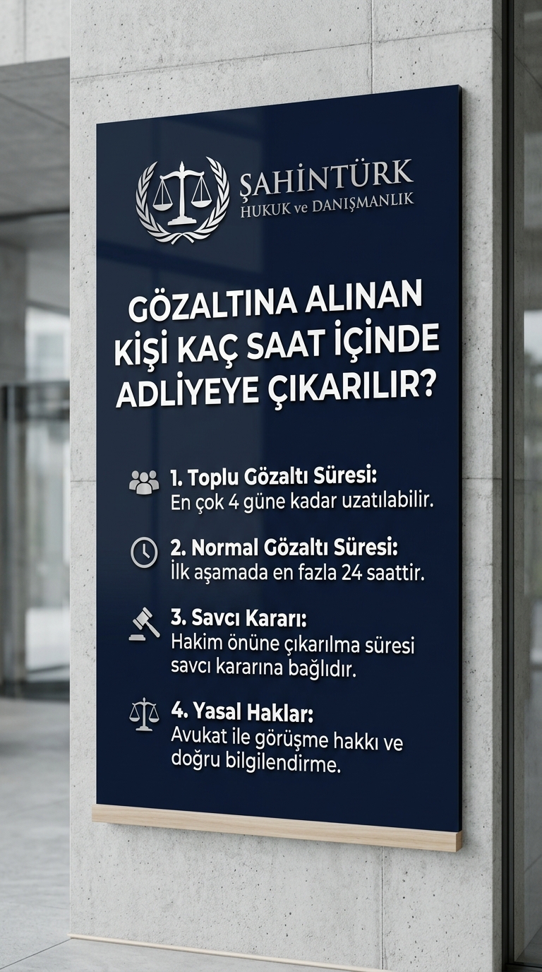 gözaltı süresi, gözaltı kaç saat sürer, gözaltına alınan kişinin hakları, gözaltı süresi uzatılabilir mi, gözaltından sonra ne olur, gözaltına itiraz, gözaltında avukat hakkı, tutuklama süreci, CMK 91