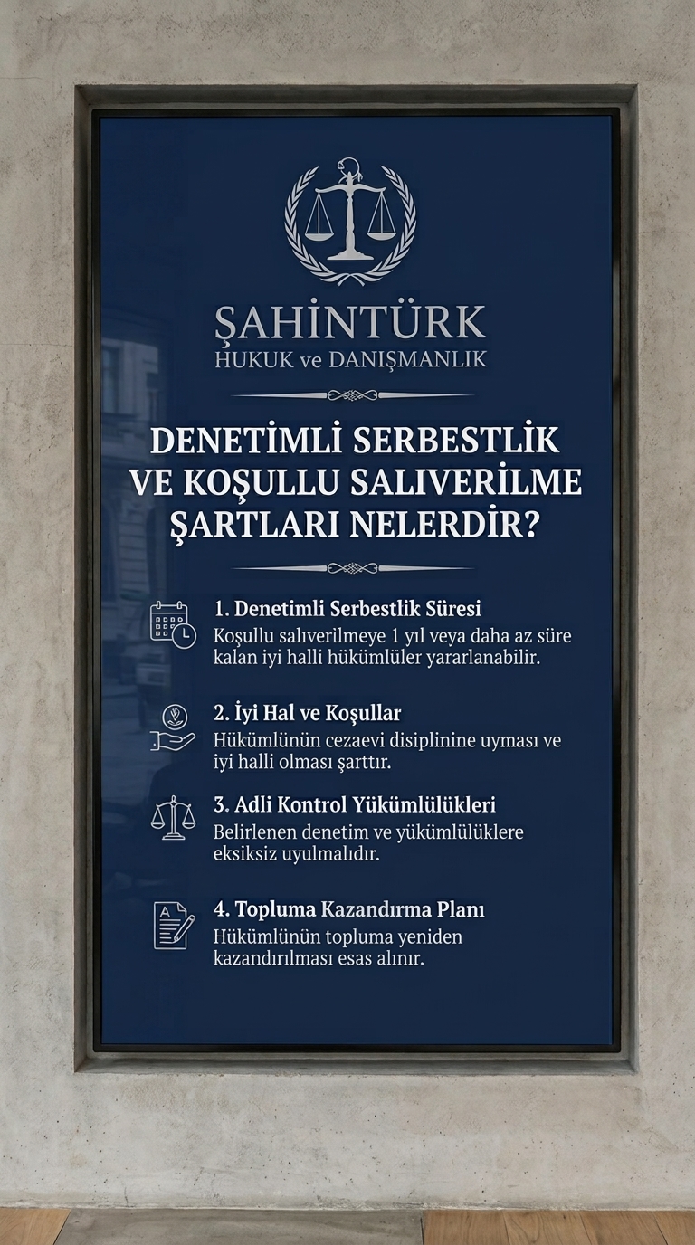 denetimli serbestlik şartları, koşullu salıverilme şartları, denetimli serbestlik kaç yıl, koşullu salıverilme oranı, infaz hesaplama, cezaevinden erken tahliye, koşullu salıverilme hesaplama, denetimli serbestlik ihlali, tahliye tarihi hesaplama