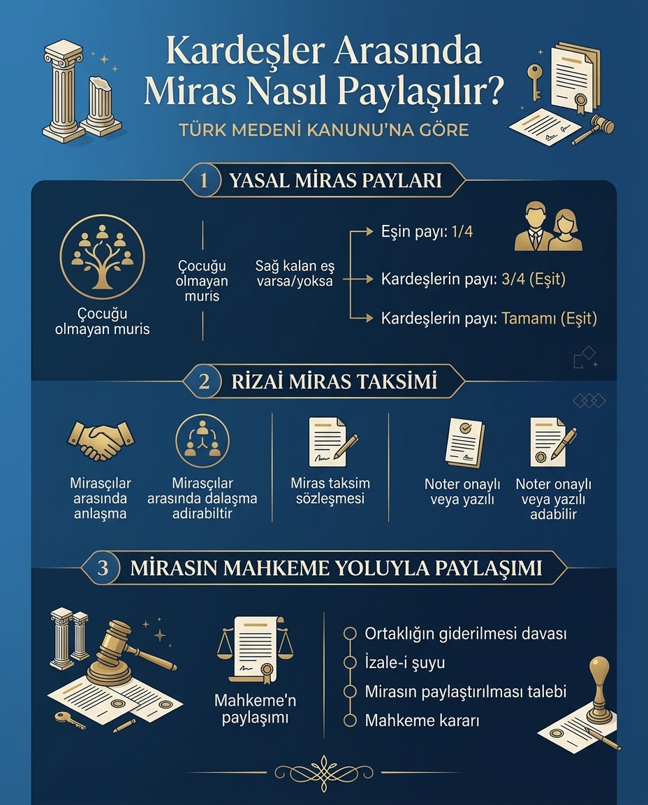 kardeşler arasında miras paylaşımı, miras payları hesaplama, miras kalan ev nasıl paylaşılır, miras paylaşımı davası, mirasçılar anlaşamazsa ne olur, ortaklığın giderilmesi davası, miras avukatı