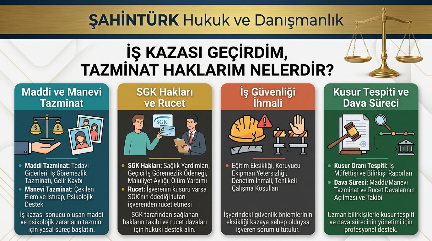 : iş kazası tazminatı nasıl alınır, iş kazası geçiren işçinin hakları, iş kazası maddi tazminat, iş kazası manevi tazminat, iş kazası tazminat hesaplama, işverenin iş kazasında sorumluluğu, iş kazası zamanaşımı